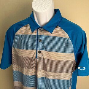 Oakley Golf Men’s blue, white & gray s/s polo shirt Medium M EUC